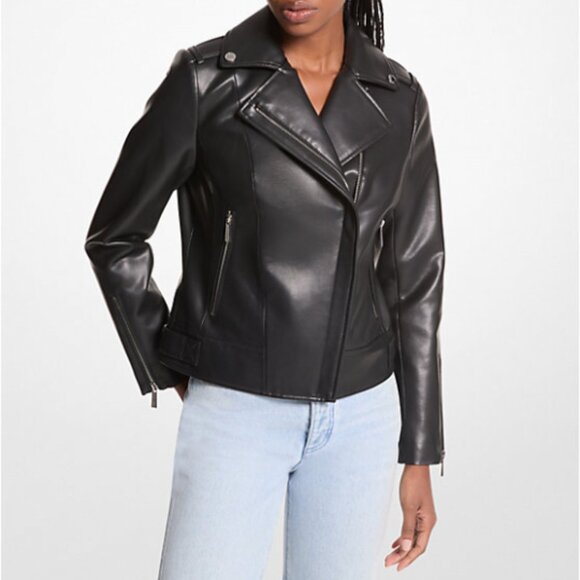 MICHAEL Michael Kors Jackets & Blazers - Michael Kors Women's Vegan Leather Moto Jacket Black Size Large NWT